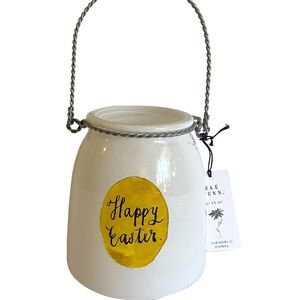 Rae Dunn Happy Easter Smoked Glass Wire Handle Vase Lantern Basket NWT